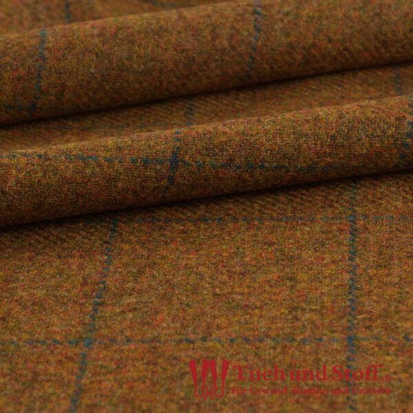 Diagonalköper (Tweed) Karo Herbstfarben mit Opalblau 360 g/lfm