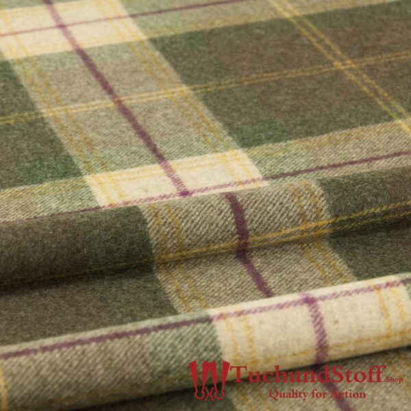 Loden diagonal twill (tweed) plaid leaf green/tree brown/natural yellow/blackberry