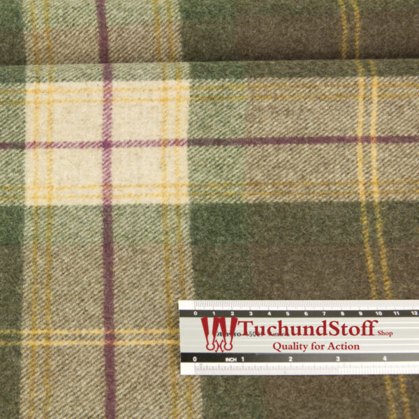 Loden diagonal twill (tweed) plaid leaf green/tree brown/natural yellow/blackberry - Image 2