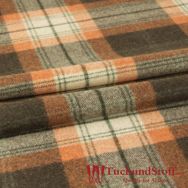 Loden Diagonalköper (Tweed) Sanddornorange/Baumrindenbraun/Wollweiß/Grün