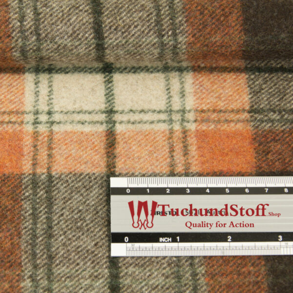 Loden Diagonalköper (Tweed) Sanddornorange/Baumrindenbraun/Wollweiß/Grün – Bild 2